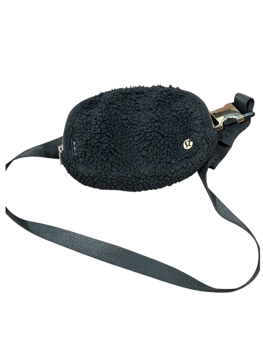 Lululemon Everywhere Belt Bag Textured Black Sherpa Fleece Gold Hardware - Picture 3 of 5